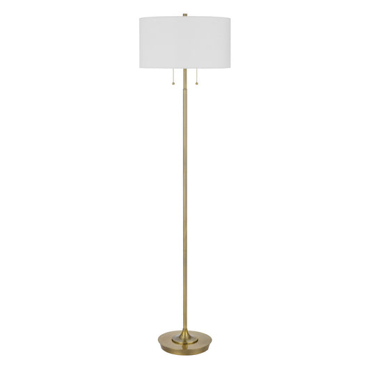 CAL Lighting Kendal metal floor lamp with pull chain switch, drum fabric shade Antique Brass BO-3028FL