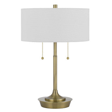 CAL Lighting Kendal metal table lamp with pull chain switch, drum fabric shade Antique Brass BO-3028TB