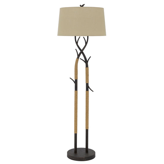 CAL Lighting Pecos metal tree branch floor lamp with wrapped ropes , linen shade Black Iron BO-3029FL