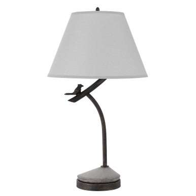 CAL Lighting Rancho metal table lamp with organic design and linen hardback shade and weighted base Black Iron BO-3030TB