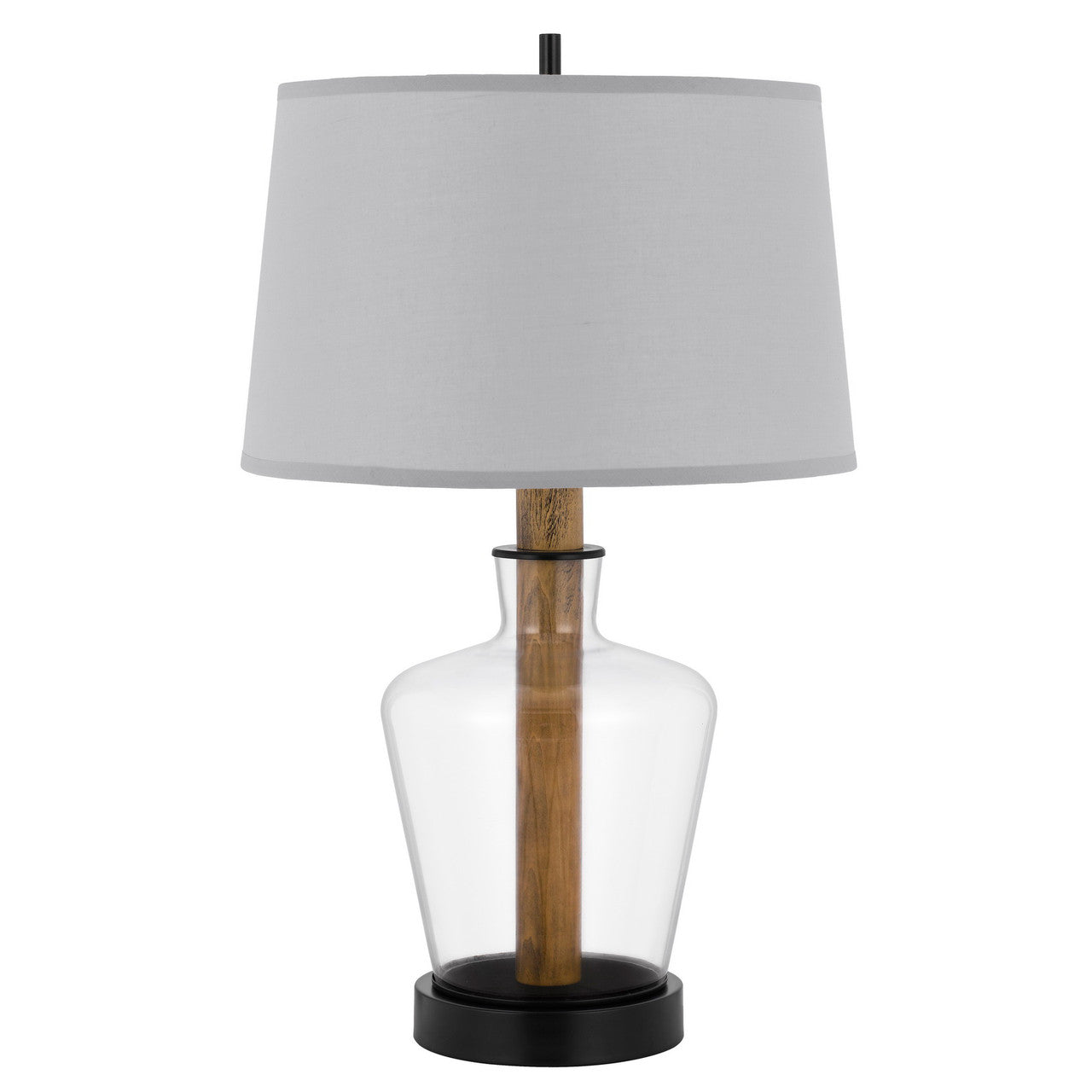 CAL Lighting Salford Glass/Wood table lamp with taper drum hardback shade Glass/Oak BO-3031TB