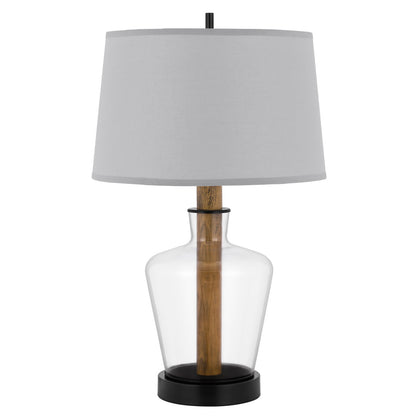 CAL Lighting Salford Glass/Wood table lamp with taper drum hardback shade Glass/Oak BO-3031TB