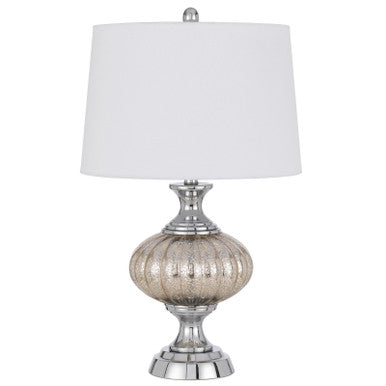 CAL Lighting Ossona metal/glass table lamp with hardback taper drum shade Chrome/Crackle BO-3035TB