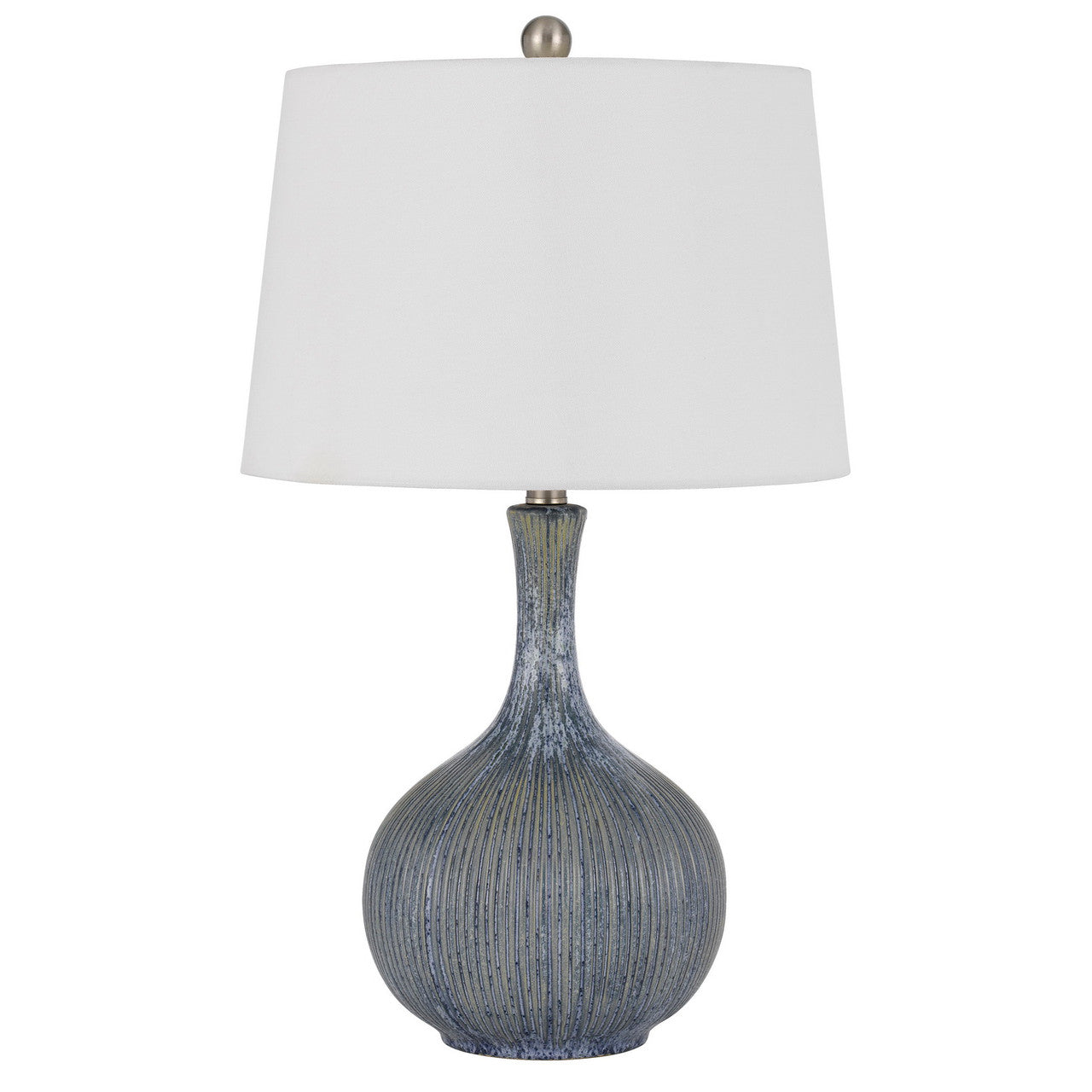 CAL Lighting Vernate ceramic table lamp with hardback taper drum shade Distressed Stone BO-3036TB