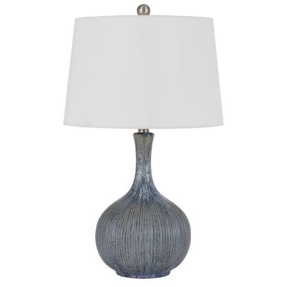 CAL Lighting Vernate ceramic table lamp with hardback taper drum shade Distressed Stone BO-3036TB