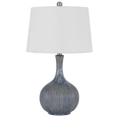 CAL Lighting Vernate ceramic table lamp with hardback taper drum shade Distressed Stone BO-3036TB