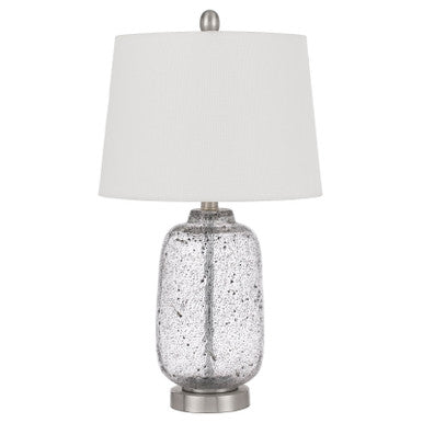 CAL Lighting Solaro distressed glass table lamp with hardback taper drum shade Brushed Steel/Glass BO-3037TB