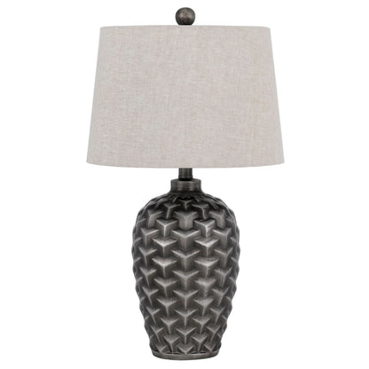 CAL Lighting Dresano resin table lamp with linen hardback taper drum shade Metallic Silver BO-3038TB