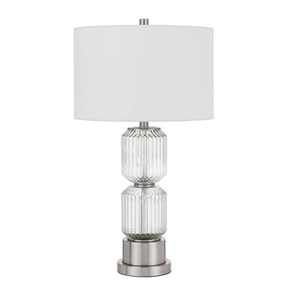 CAL Lighting Bresso fluted glass table lamp with hardback drum shade Brushed Steel/Glass BO-3040TB