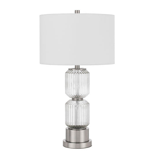 CAL Lighting Bresso fluted glass table lamp with hardback drum shade Brushed Steel/Glass BO-3040TB