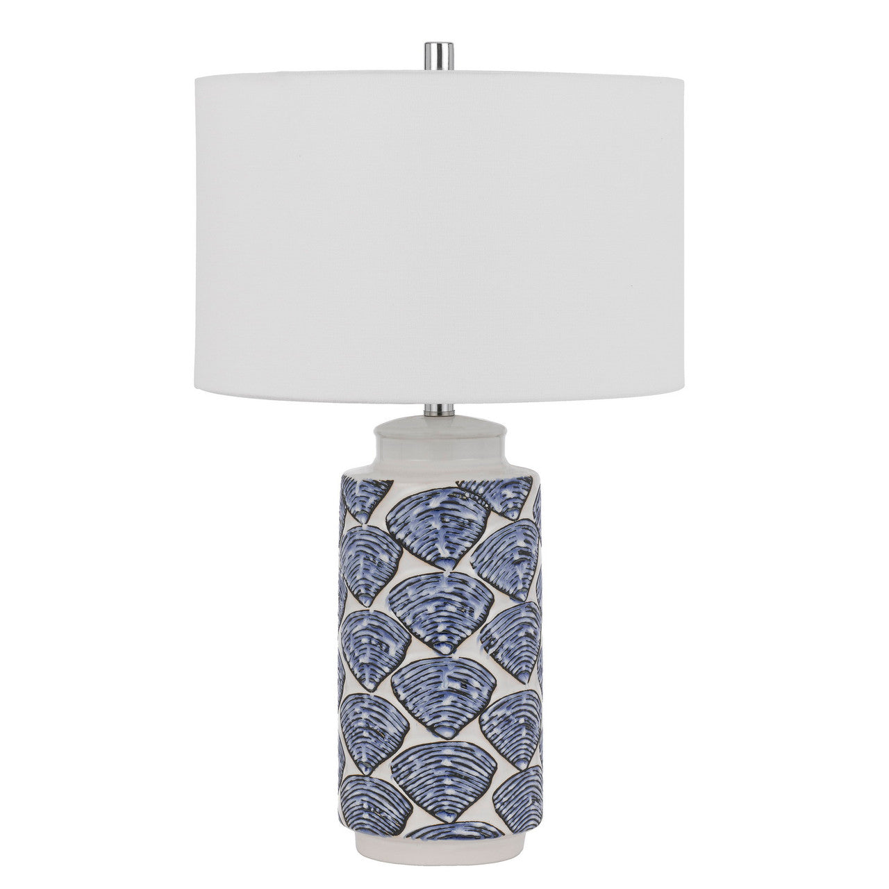 CAL Lighting Cambiago ceramic table lamp with seashell design and linen drum shade Shell/Blue BO-3044TB-2