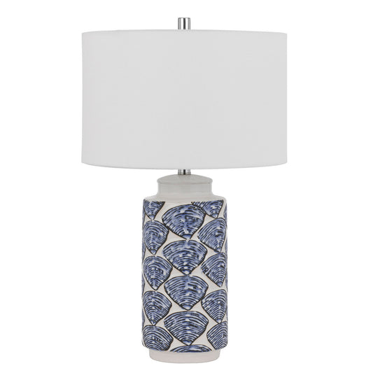 CAL Lighting Cambiago ceramic table lamp with seashell design and linen drum shade Shell/Blue BO-3044TB-2