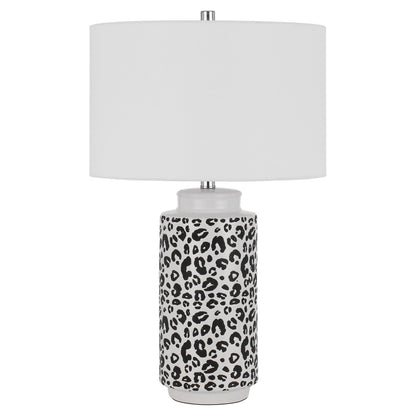 CAL Lighting Exeter ceramic table lamp with hardback drum shade Pearl/Black BO-3045TB-2