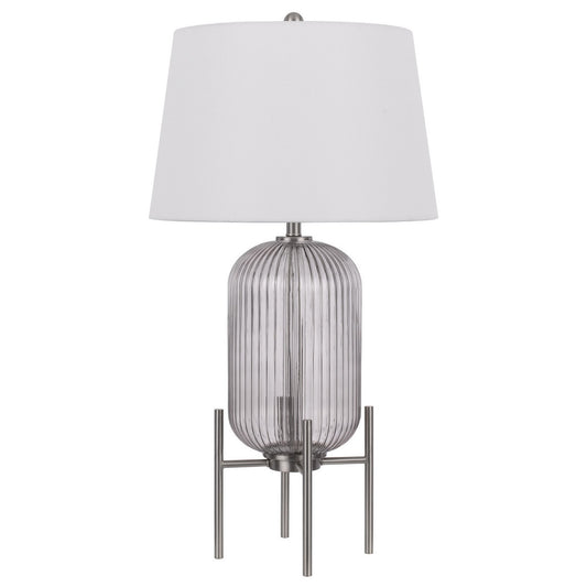 CAL Lighting 150W 3 Way Belleville fluted glass table lamp Brushed Steel BO-3047TB