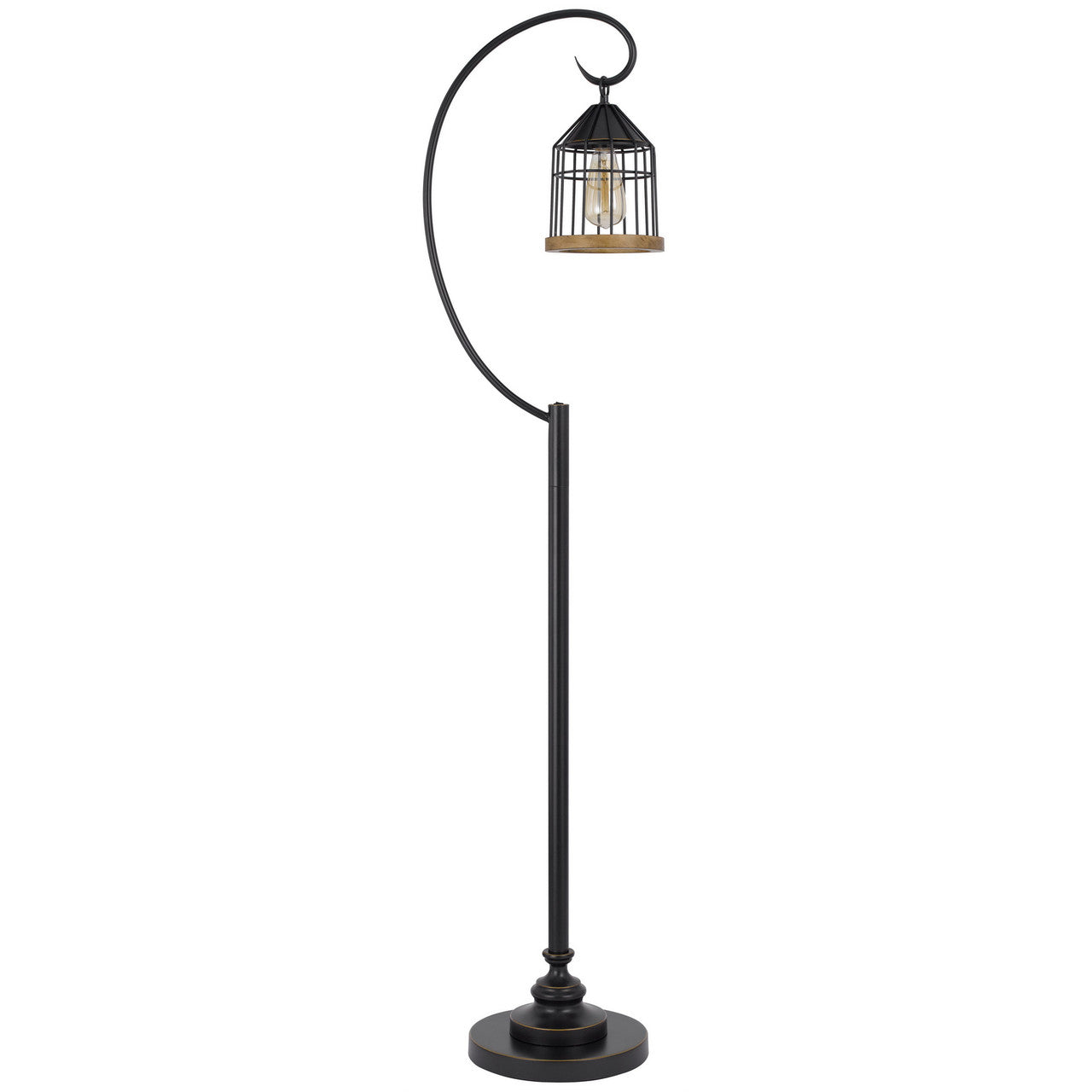 CAL Lighting 60W Valparaiso downbridge metal floor lamp with lantern style metal and pine wood shade Dark Bronze BO-3049FL