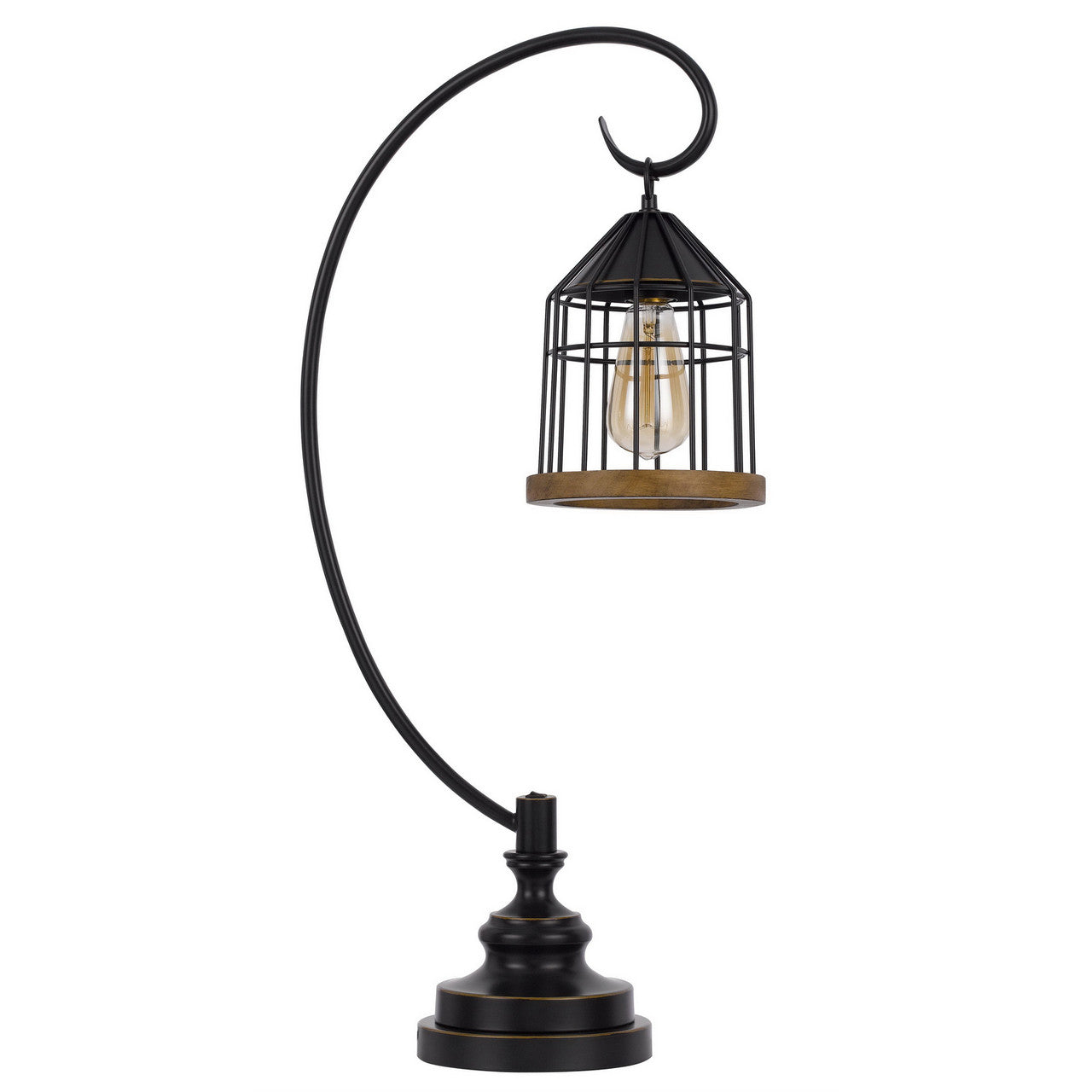 CAL Lighting 60W Valparaiso downbridge metal table lamp with lantern style metal and pine wood shade Dark Bronze BO-3049TB