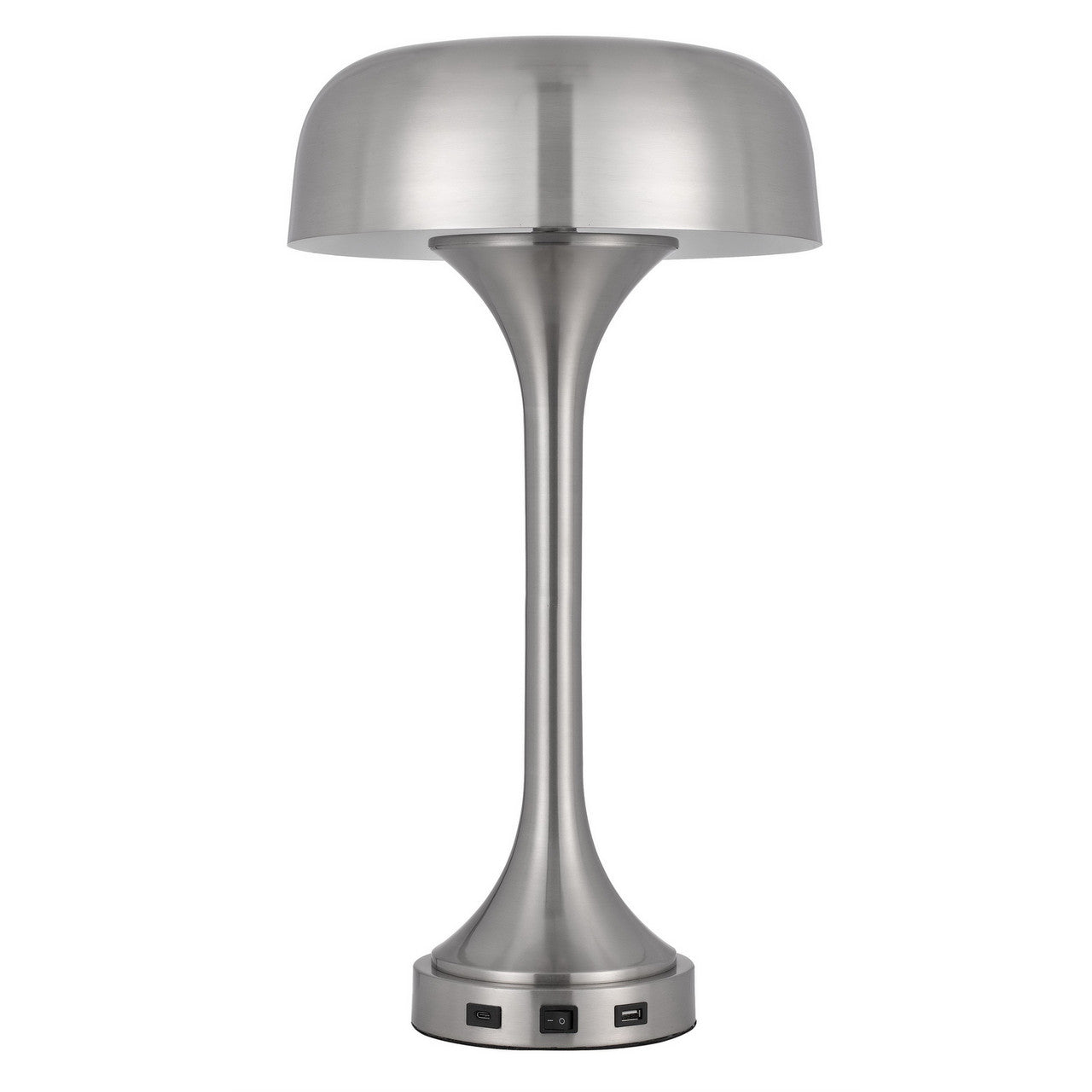 CAL Lighting 40W x 2 Mushroom cloud metal desk lamp with 1 USB and 1 TYPE C USB charging ports Brushed Steel BO-3053TB-BS