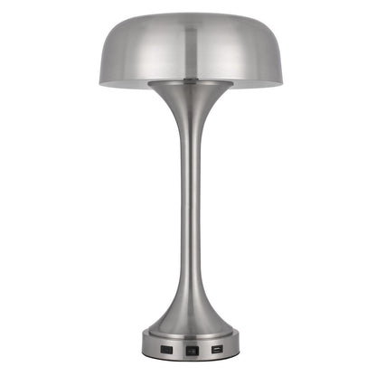 CAL Lighting 40W x 2 Mushroom cloud metal desk lamp with 1 USB and 1 TYPE C USB charging ports Brushed Steel BO-3053TB-BS