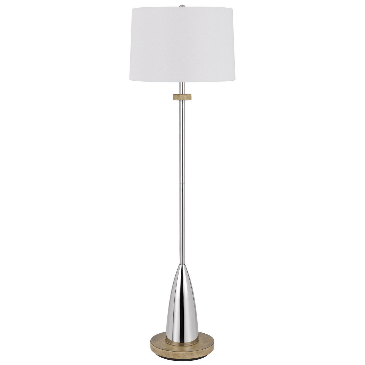 CAL Lighting 150W 3 Way Lockport metal floor lamp with rubber wood base Chrome/Wood BO-3054FL