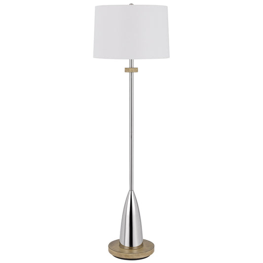 CAL Lighting 150W 3 Way Lockport metal floor lamp with rubber wood base Chrome/Wood BO-3054FL