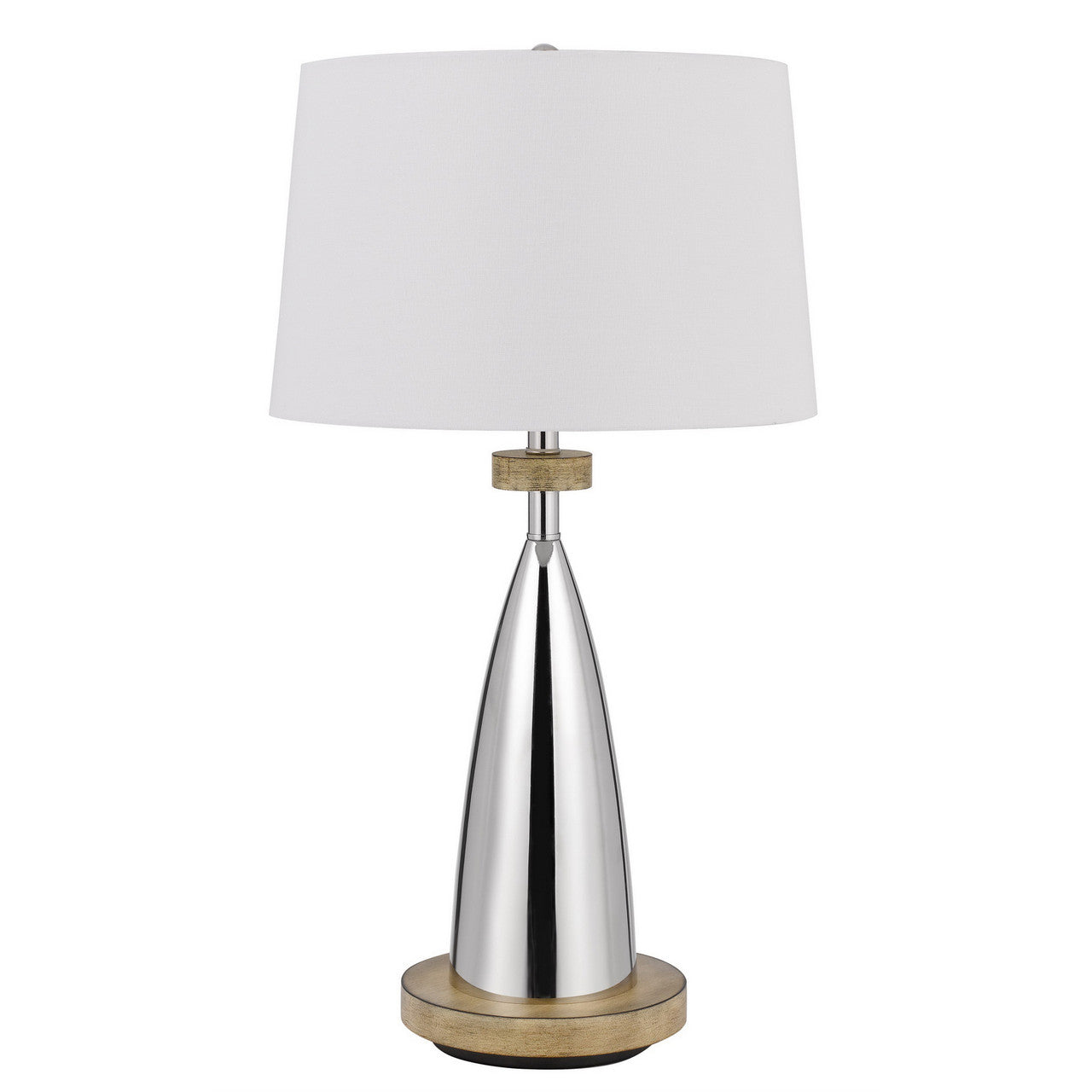 CAL Lighting 150W 3 Way Lockport metal table lamp with faux wood finish Chrome/Wood BO-3054TB