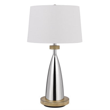 CAL Lighting 150W 3 Way Lockport metal table lamp with faux wood finish Chrome/Wood BO-3054TB