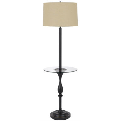 CAL Lighting 150W 3 Way Sturgis metal floor lamp with glass tray table and 1 USB and 1 TYPE C USB charging ports and rubber wood base Dark Bronze BO-3056FL-DB