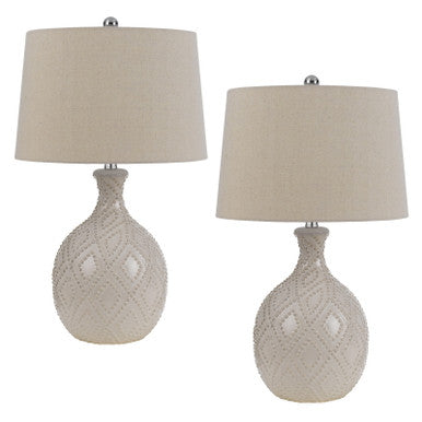 CAL Lighting 150W 3 Way Bogalusa ceramic table lamp. Priced and sold as pairs. Ivory BO-3064TB-2