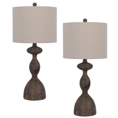 CAL Lighting 150W 3 Way Nampa resin table lamp. Priced and sold as pairs. Distressed wood BO-3081TB-2