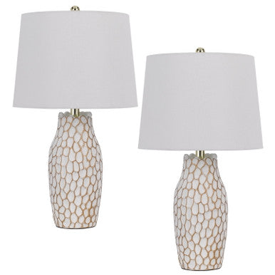 CAL Lighting 100W Elmira Ceramic table lamp. Priced and sold as pairs. White Clay BO-3084TB-2