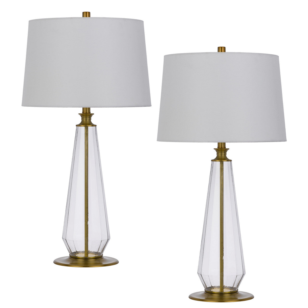 CAL Lighting 150W 3 Way Southington glass table lamp with taper drum fabric shade (sold as pairs) Glass/Antique Bronze BO-3092TB-2