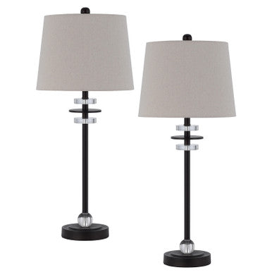 CAL Lighting 60W Sitka buffet lamp with crystal accent font and hardback taper drum fabric shade (sold as pairs) Black BO-3093BF-2