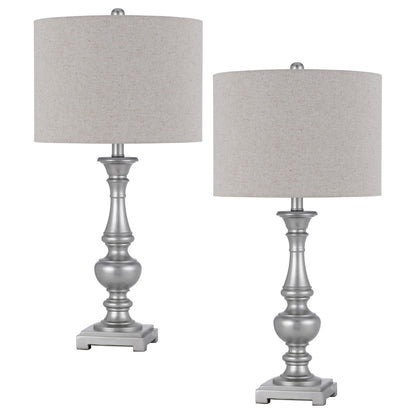 CAL Lighting 100W Nampa resin table lamp with hardback drum fabric shade (sold as pairs) Antique Silver BO-3095TB-2