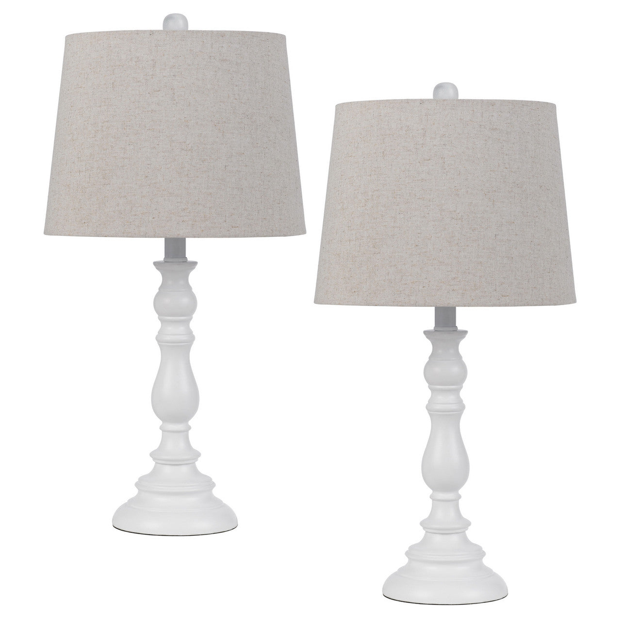 CAL Lighting 60W Chester resin table lamp with hardback taper drum fabric shade (sold as pairs) White BO-3096TB-2