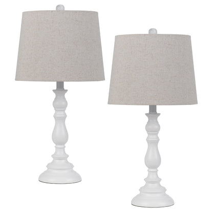 CAL Lighting 60W Chester resin table lamp with hardback taper drum fabric shade (sold as pairs) White BO-3096TB-2