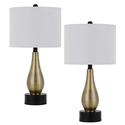 CAL Lighting 100W Ashland metal table lamp with hardback drum fabric shade (sold as pairs) Black/Antique Brass BO-3099TB-2