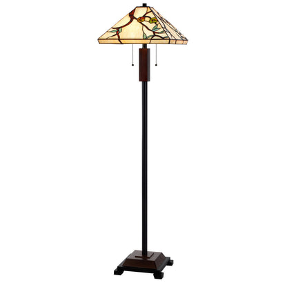 CAL Lighting 60W x 2 metal/resin Tiffany floor lamp with pull chain switches Dark Bronze/Wood BO-3101FL