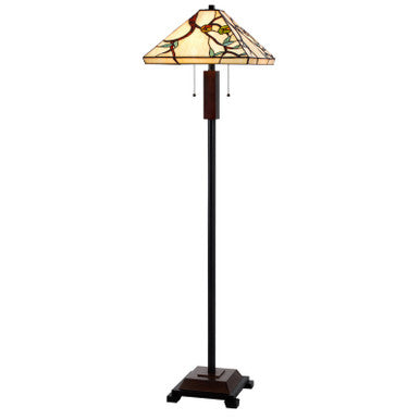 CAL Lighting 60W x 2 metal/resin Tiffany floor lamp with pull chain switches Dark Bronze/Wood BO-3101FL