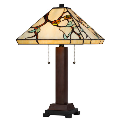 CAL Lighting 60W x 2 metal/resin Tiffany table lamp with pull chain switches Dark Bronze/Wood BO-3101TB