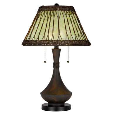 CAL Lighting 60W x 2 Mateo metal/resin table lamp with pull chain switches and rattan shade Dark Bronze BO-3103TB