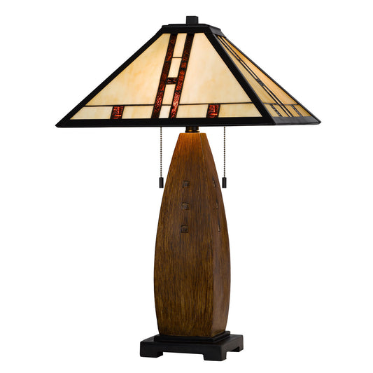 CAL Lighting 60W x 2 metal/resin Tiffany table lamp with pull chain switches Oak BO-3106TB