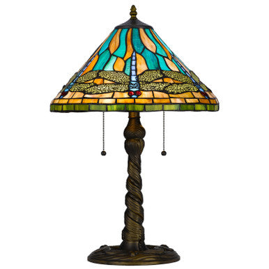 CAL Lighting 60W x 2 metal/resin Tiffany table lamp with pull chain switches Antique Brass BO-3108TB