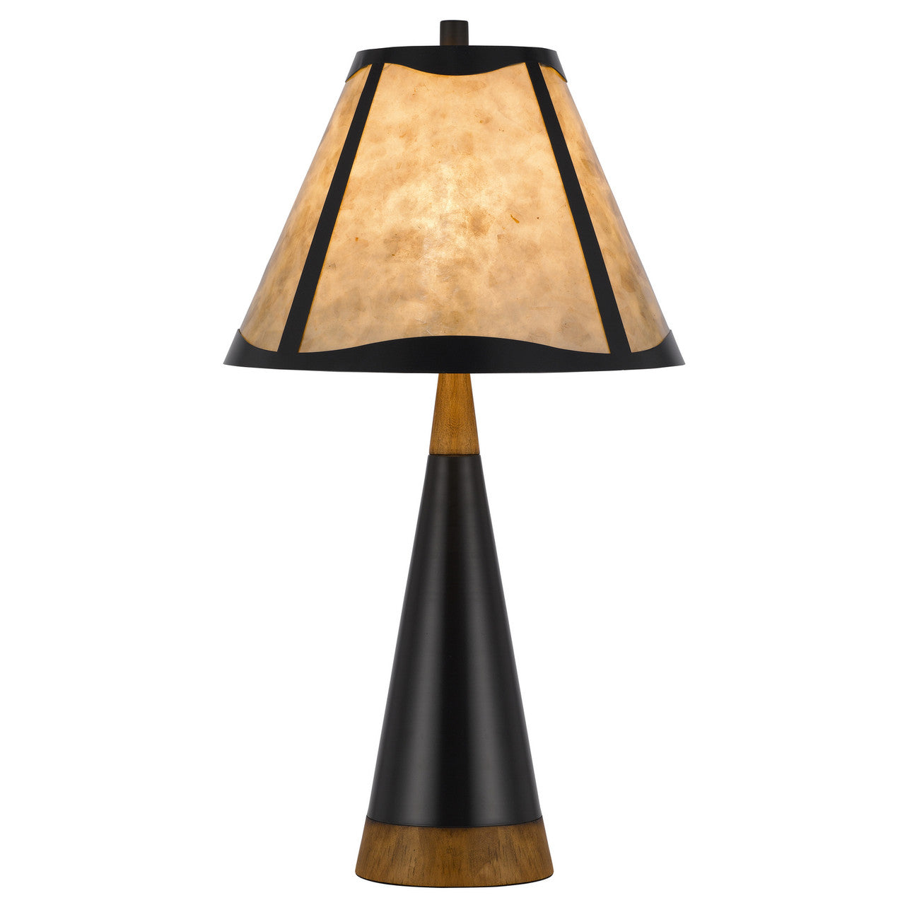 CAL Lighting 150W 3 Way Clemente metal/birch wood mica table lamp Mica/Dark Bronze/Wood BO-3123TB