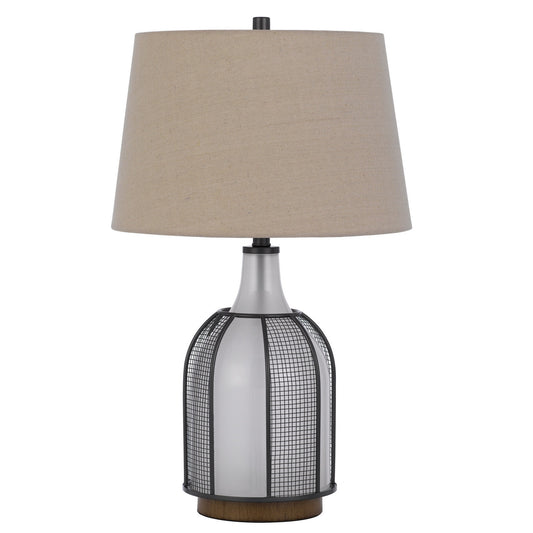 CAL Lighting 100W Morgan glass table lamp with a 2W LED night light, mesh guard design and taper drum linen shade Frost/Black BO-3124TB