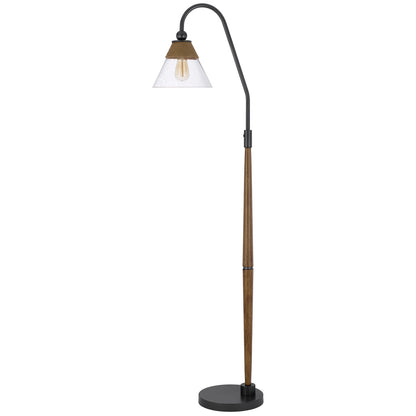 CAL Lighting 60W Hinton downbridge metal floor lamp with faux wood pole and glass shade Oak/Charcoal Grey BO-3128FL