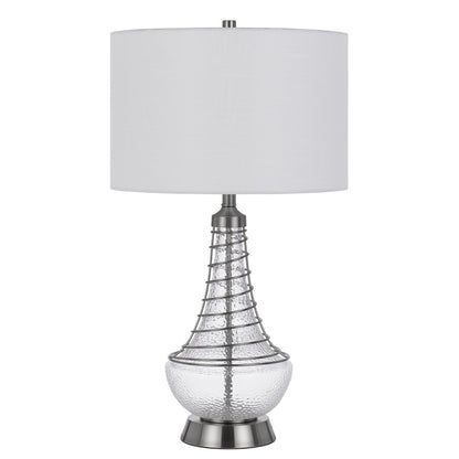 CAL Lighting 150W 3 Way Baraboo glass table lamp with wire guard design and drum fabric shade Brushed Steel BO-3130TB