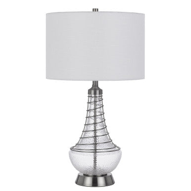 CAL Lighting 150W 3 Way Baraboo glass table lamp with wire guard design and drum fabric shade Brushed Steel BO-3130TB