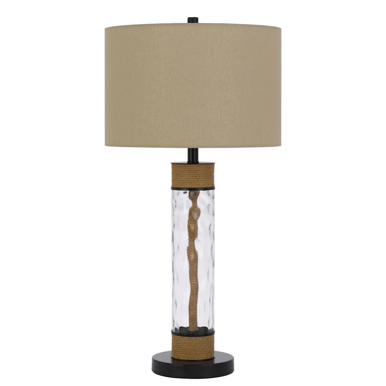 CAL Lighting 150W 3 Way Bartow glass/metal table lamp with burlap design and drum burlap shade Dark Bronze/Burlap/Textured Glass BO-3132TB