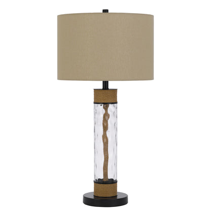 CAL Lighting 150W 3 Way Bartow glass/metal table lamp with burlap design and drum burlap shade Dark Bronze/Burlap/Textured Glass BO-3132TB