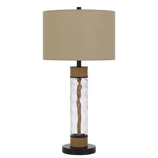 CAL Lighting 150W 3 Way Bartow glass/metal table lamp with burlap design and drum burlap shade Dark Bronze/Burlap/Textured Glass BO-3132TB